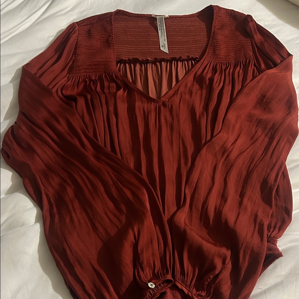 Free People Rust V-Neck Blouse